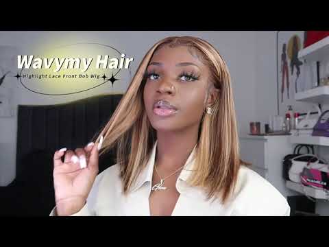 Wavymy Highlight Lace Wig Bob Lace Wigs 13x4 Lace Front Straight Hair Wigs Balayage Color Wig 8-16 inch