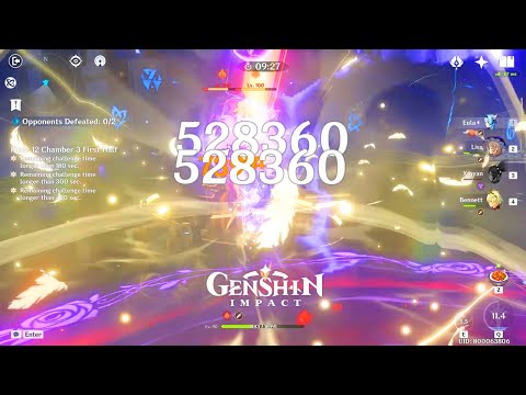 Genshin Impact - Eula Floor 12-3 Nuke Combo Showcase - Lisa & Zhongli Support