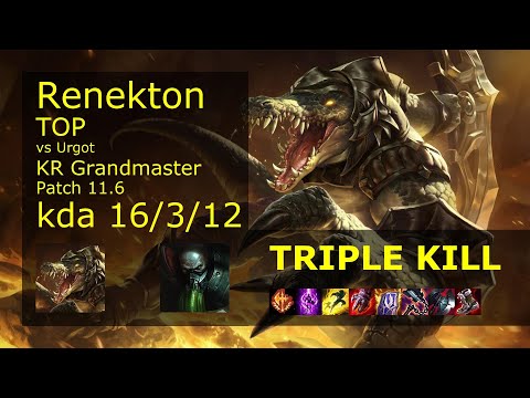 Renekton vs Urgot Top - KR Grandmaster 16/3/12 Patch 11.6 Gameplay // [롤] 레넥톤 vs 우르곳 탑