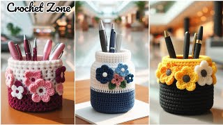Beautiful Crochet pen holder design ideas. Cute Crochet pen holder design model. #crochet #knitting