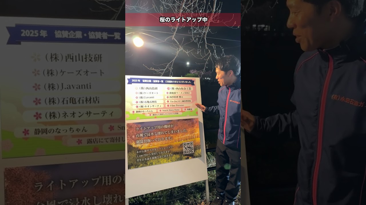 桜のライトアップやってます。協賛金はリンクのネットショップからも賜っておりますm(_ _)m  https://nagatasekiyu.buyshop.jp/     #静岡県#袋井市