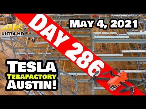 Tesla Gigafactory Austin 4K  Day 286 - 5/4/21 - Terafactory Texas - FRONT OF GIGA TEXAS TAKES FORM!