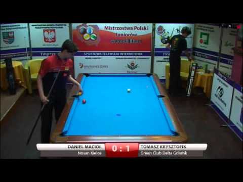 Mistrzostwa Polski Juniorów w Bilard 9 bil-Kielce 2014 mMaciol -Krysztofik