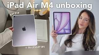 New iPad Air M4 Unboxing (purple) | accessories, setup, aesthetic customization!