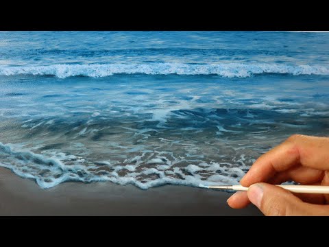 how to paint water - realistic beach wave scene painting tutorial