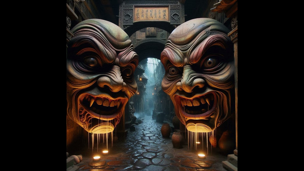 Whispers of the Giant Spirits: Horror Lurking in Ancient Streets　「巨大な怨霊の囁き：恐怖が潜む古代の街」　#ai #aiart