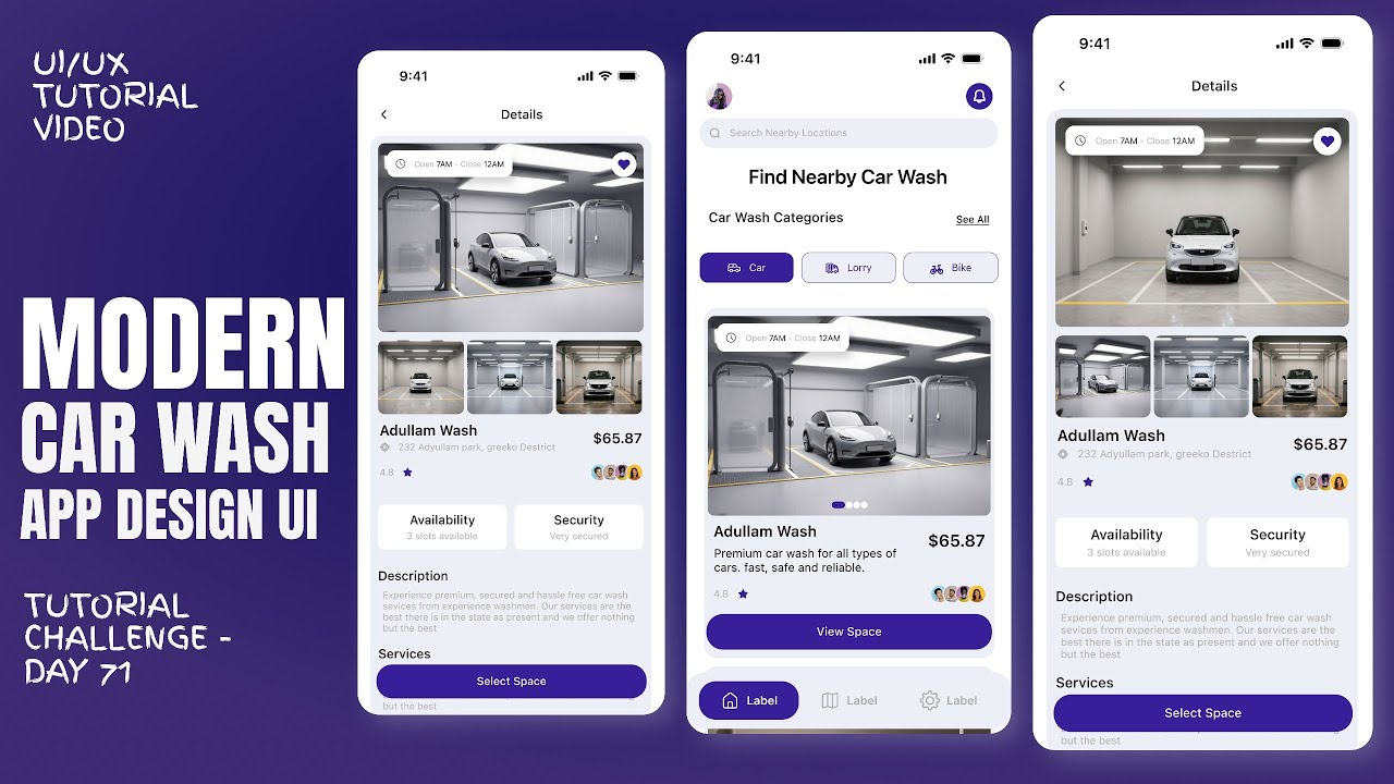 Modern Car Wash Mobile App Design Tutorial in Figma | UIUX Design Tutorial Challenge