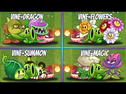 4 Team Vine + | Dragon | Summon | Magic | Flower Plants - Who Will Win? - PvZ 2 Team Battlez