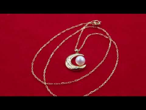 TELEIOS LUXE 18K GOLD 0.03CT DIAMONDS WHITE PEARL MOON NECKLACE - TL0000062