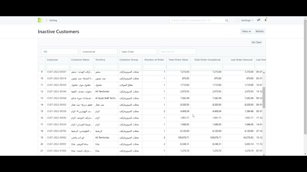تقرير العملاء غير النشطين