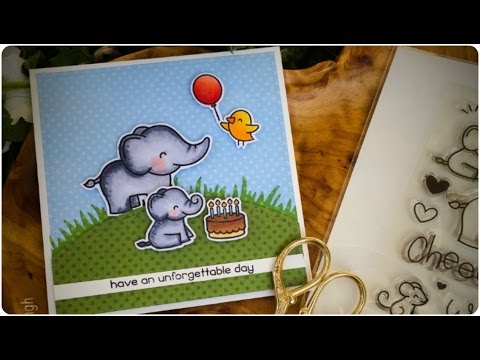 Cute Birthday card using Lawn Fawn Elphie selfie stamp