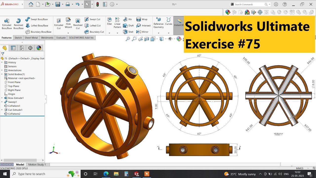✅Solidworks Ultimate exercise #75 | Solidworks Tutorial for beginners.