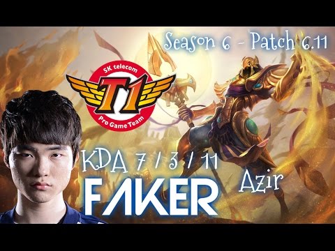 SKT T1 Faker AZIR Mid vs Ryze - Patch 6.11 KR | League of Legends