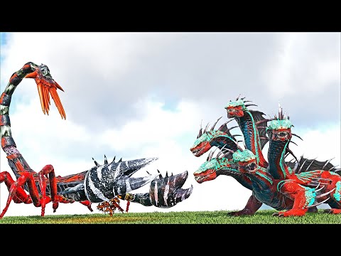 GIANT SCORPION PRIMORDIAL SASORASU VS ATLAS HYDRA BOSS (ARK SURVIVAL EVOLVED BATTLE MONSTERS)