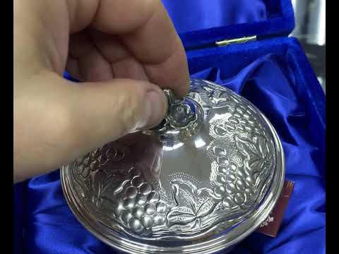 Серебряная сахарница «Виноград» маленькая, сх051