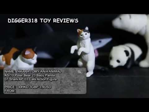 TAKARA TOMY ANIA ANIMAL AS 10 Polar Bear 23 Baby Panda 07 Shark AP 03 Cats Action Figure Review