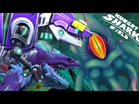 Mecha Sharkjira (New Shark Reborn or Cretoxyrhina ) vs Colossal Squid ! - Hungry Shark World 10th