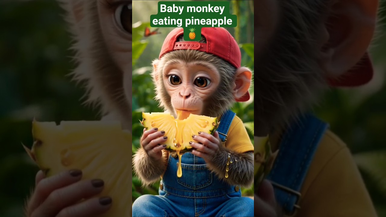 Cute Baby Monkey Eating Pineapple 🍍🐵 #Shorts #trending #youtubeshorts #viral