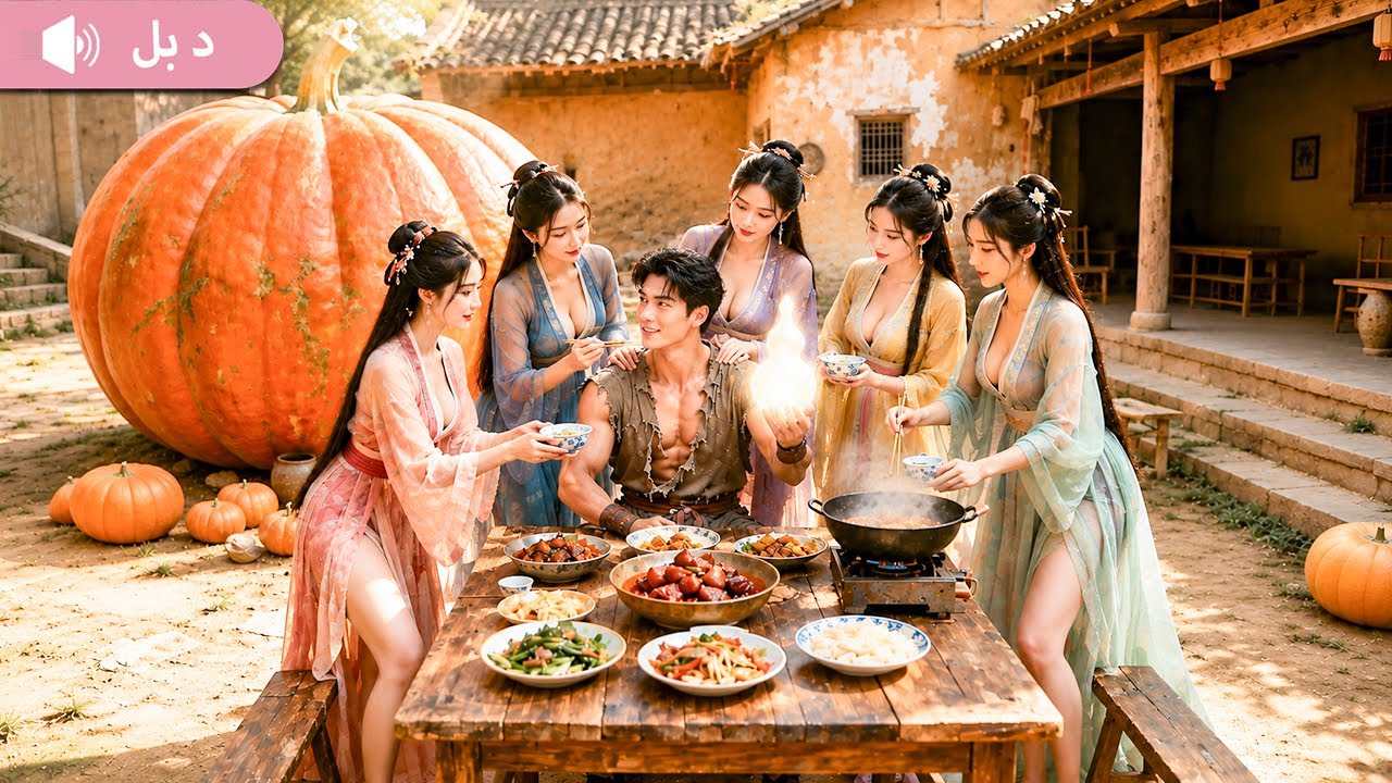 رجل بزجاجة سحرية يزرع قرعة عملاقة، ويتزوج 5 زوجات لخدمته.