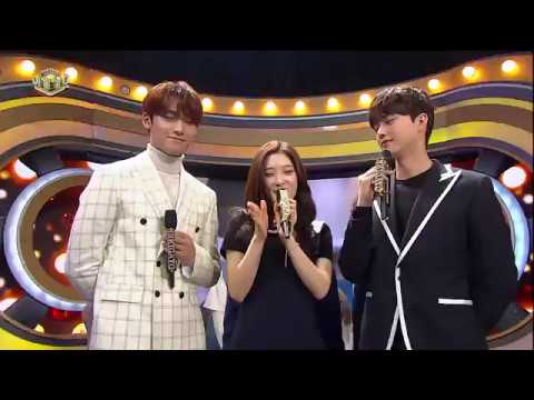 SEVENTEEN’s interview with Mingyu, Chaeyeon, & Song Kang at Inkigayo 180218