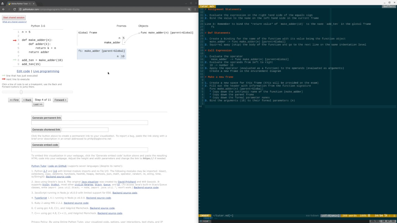 CS 61A Summer 2017 make_adder Python Tutor Walkthrough