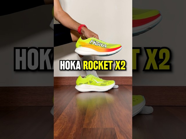 Vídeo relacionado con HOKA Tenis Rocket X 2 unisex para adultos, Lechuga/Solar Flare, 10 Women/9 Men