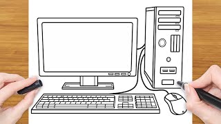 COMPUTER DRAWING TUTORIAL X HOW TO DRAW A COMPUTER EASY.!