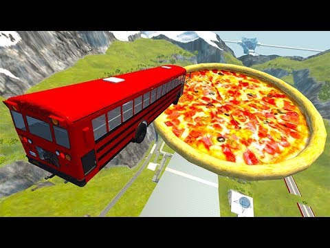Beamng drive - Jumping With Cars Into A Pizza