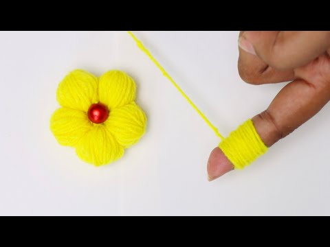 Easy Wool Flower Making idea using fingers |Woolen flower Crafts ideas|