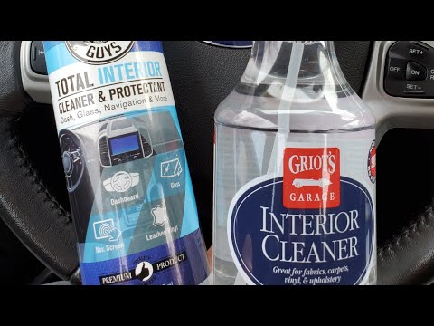 Griots Garage interior cleaner and Chemical Guys Total interior cleaner on steering wheel.