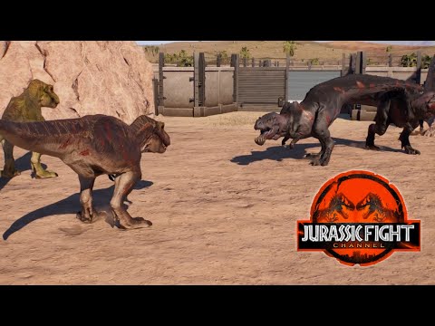 2X T-REX VS 2X MONSTER GIGANOTOSAURUS - EPIC BATTLE ROYALE IN SAN DIEGO ARENA - JURASSIC WORLD EVO 2