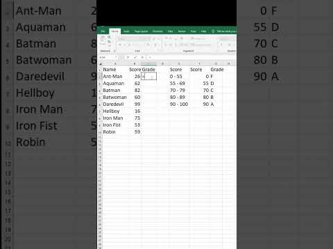 How to assign letter grades in Excel using Vlookup #shorts