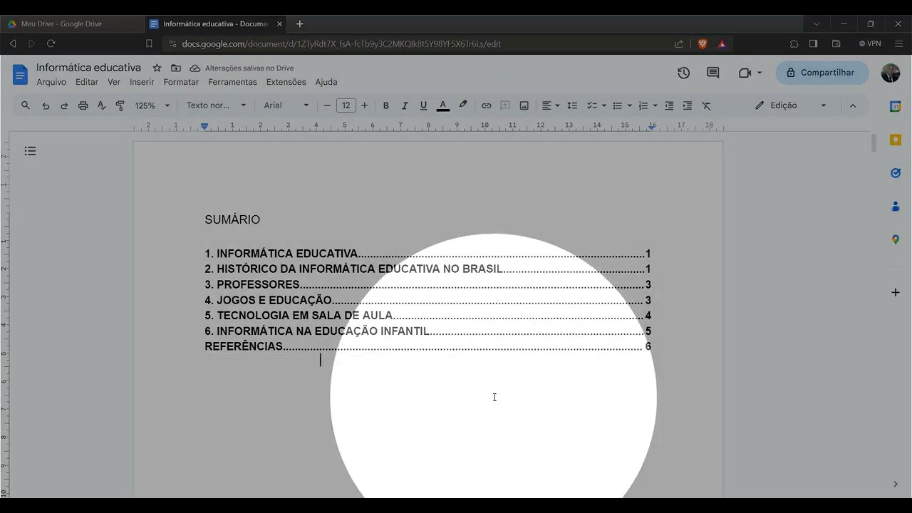 Sumário no Google Docs
