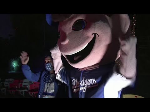 A festive drive-through celebration for Dodgers' fans