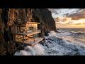 Building A Secret Cliff Hanging Glass Hideout Over Raging Ocean ASMR