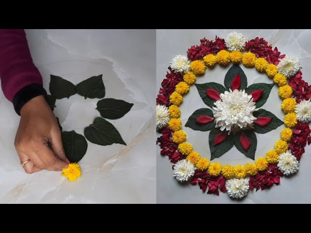 Easy flower rangoli design by sangeeta - video 2