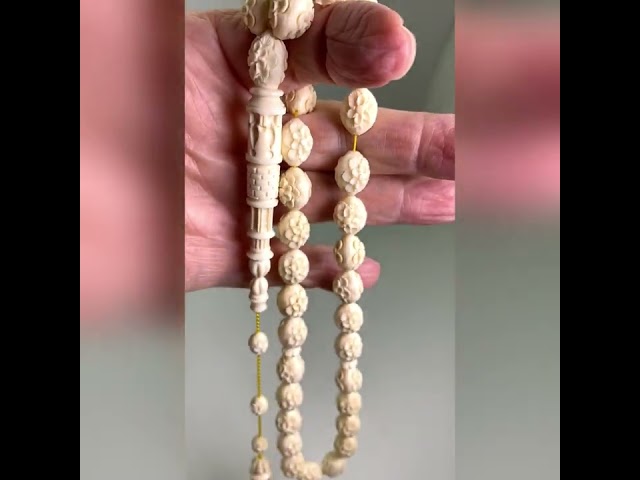 قوافل سبحة من العاج الطبيعي منحوت بالكامل IV0019