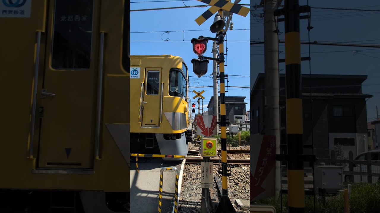 鷹の台第4号踏切を西武2000系黄色い電車2081Fが通過します。 カンカン警報機音ASMR #shorts