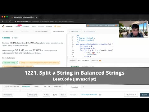 Leetcode 1221 Split A String In Balanced Strings In Javascript