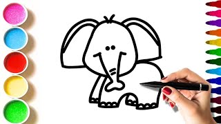 How to Draw a Cute Baby Elephant 💖🐘 | Very Very Easy Elephant Drawing and Colouring for Kids 🎨