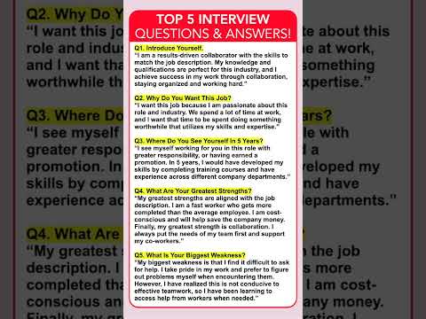 TOP 5 INTERVIEW QUESTIONS & ANSWERS! (How to ANSWER COMMON INTERVIEW QUESTIONS!) #jobinterview