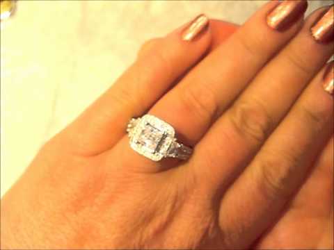 KI-117045 18k princess cut vingage style engagement ring, shown still with a ruby