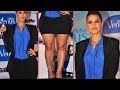 Neha Dhupia LOOKS Stunning In Blue Shirt And Black Blazer And Skirt