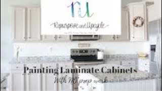 How to paint laminate Kitchen Cabinets with NO sanding with easy tips on painting melamine cabinets