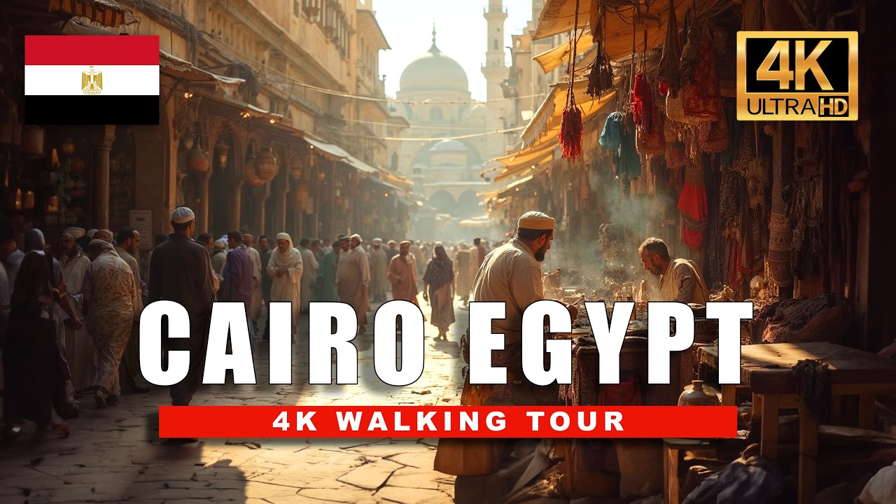 Immersive street-level walking tour through Cairo Khan el-Khalili, Egypt, showcasing authentic urban landscapes, local architecture, and the vibrant atmosphere of the city's neighborhoods