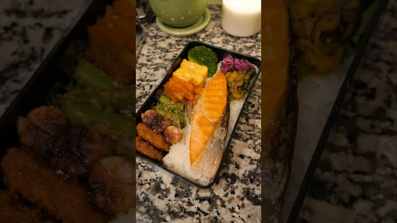 【お弁当作り】1分で見る！３分割フライパンでお弁当 #Shorts #お弁当 #obento