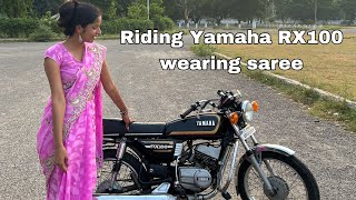 Riding Yamha Rx100 wearing saree 😍💕  Too har