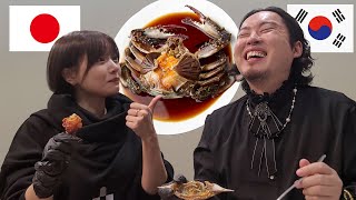 A Japanese woman's reaction to eating Korean soy sauce marinated crab for the first time