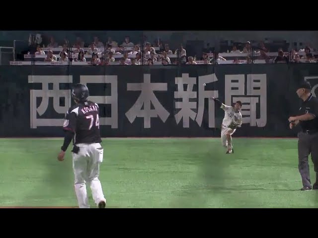 【6回表】正確で早い!! ホークス・上林が最少失点に封じる好送球!! 2018/10/3 H-M