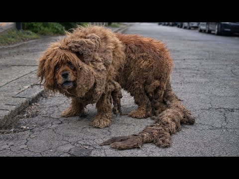 A 130-Pound Tibetan Mastiff Hidden Beneath Filthy Matted Fur—Running Into the Street Search of Food